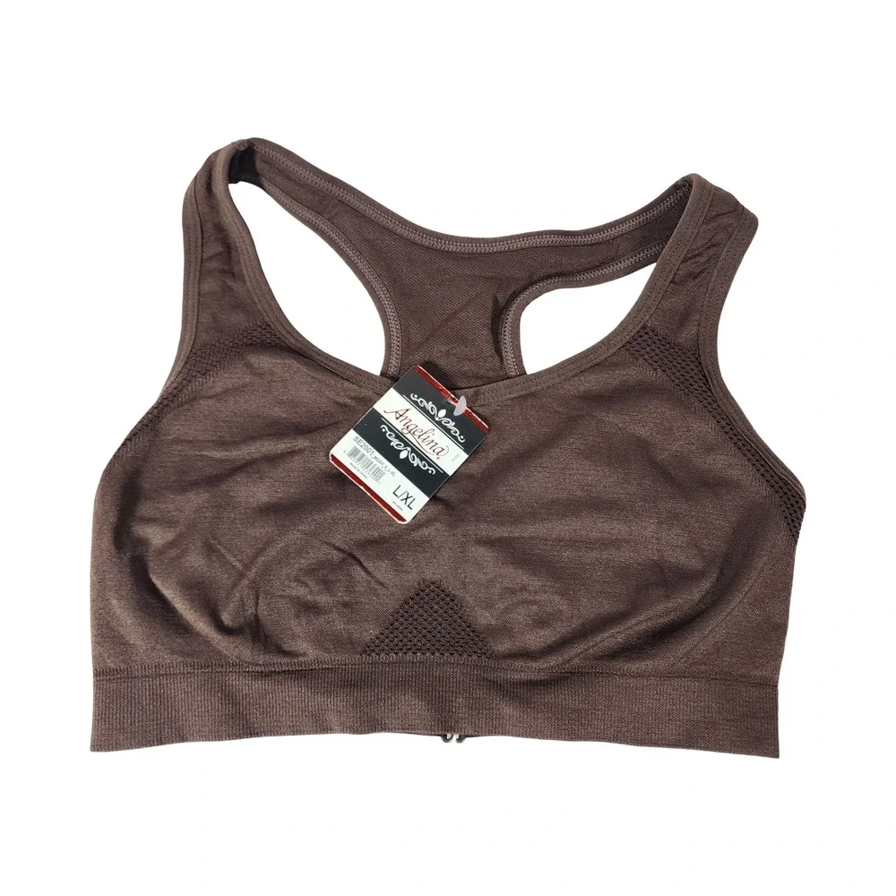 Angelina Brown Racerback Sports Bra‎ Mesh Seamless SE2001 Mens L/XL NEW